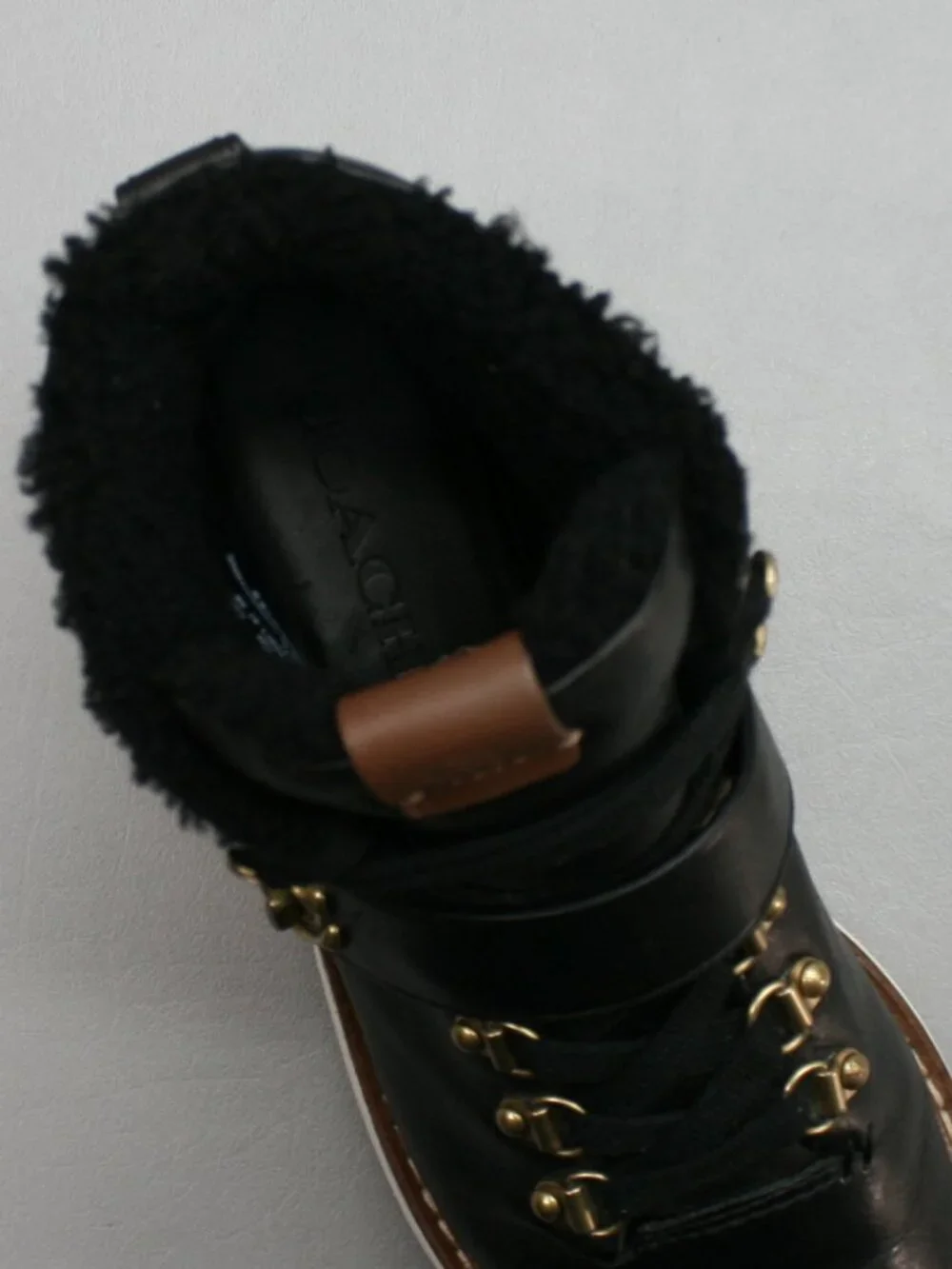 Coach Ladies 7.5 Urban Hiker Platform Black Leather Turn Lock Wedge Ankle Boots - Picture 7 of 12